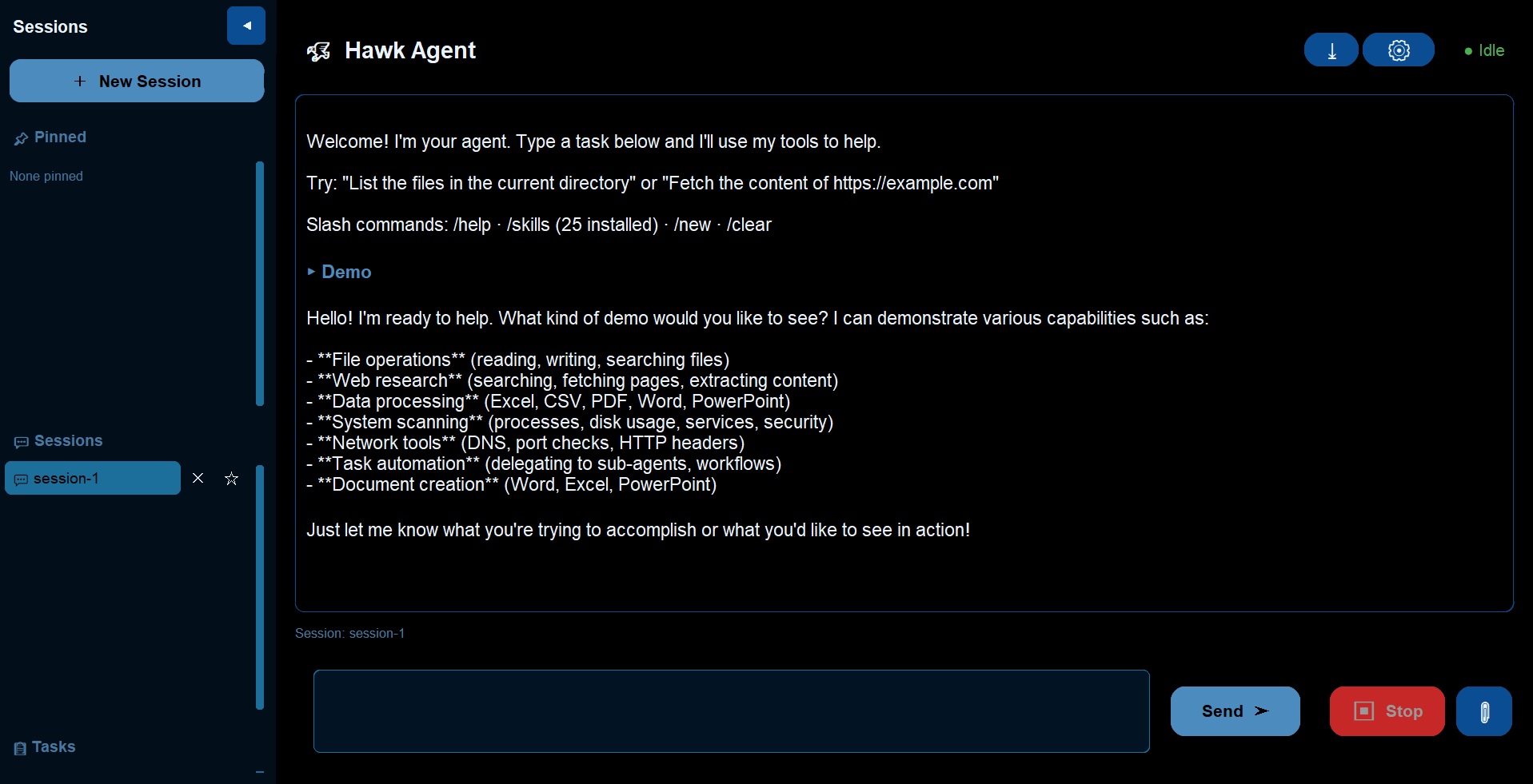 Hawk Agent desktop interface